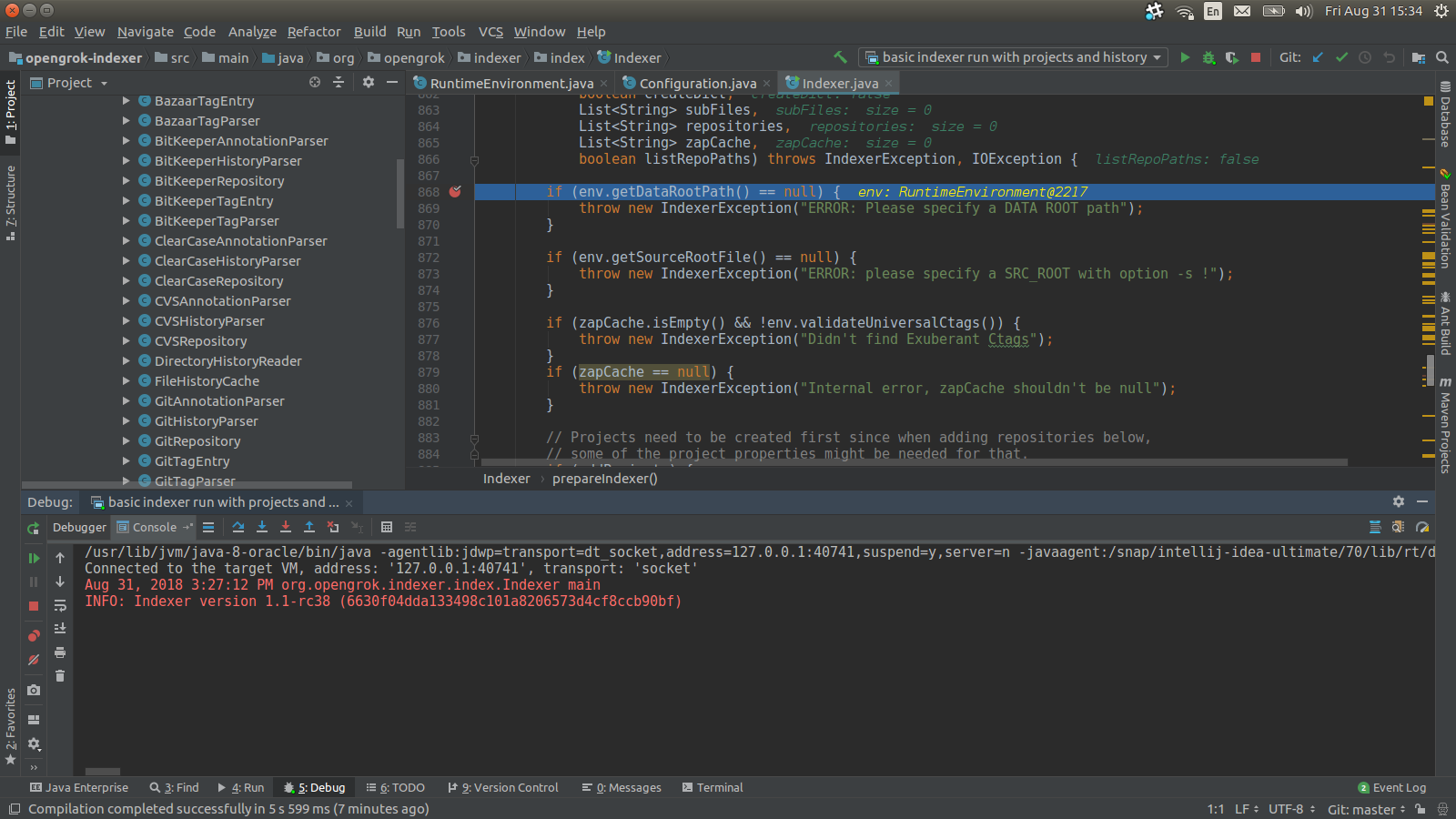 indexer debugging in IDEA